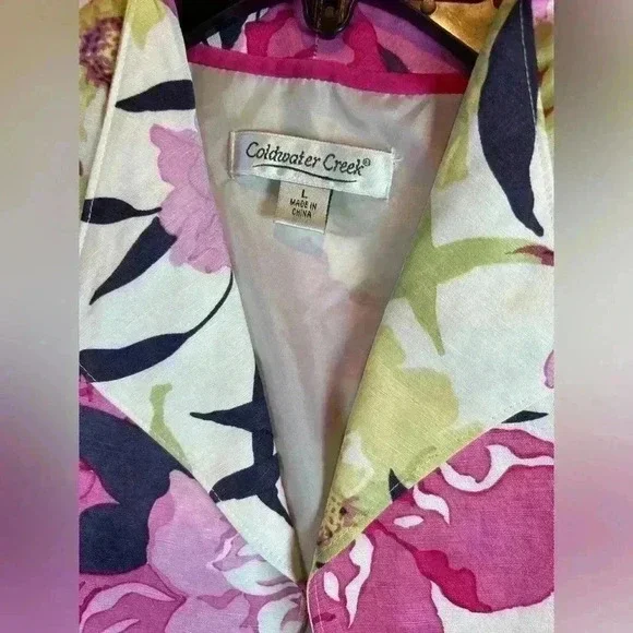 Coldwater Creek Floral blazer jacket‎ size L linen silk blend lined 3/4 sleeve - Picture 3 of 9